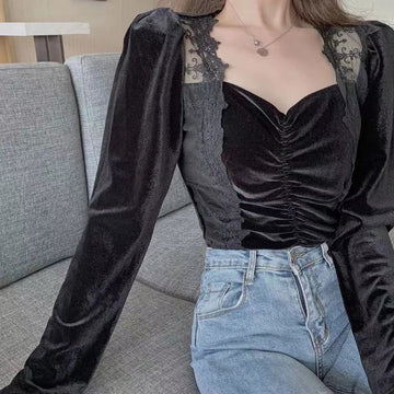 Yipinpay Vintage Blouses Women Puff Sleeve Square Collar Tops Female Lace Design Office Ladies Sweet 2023 Summer Korean Fashion